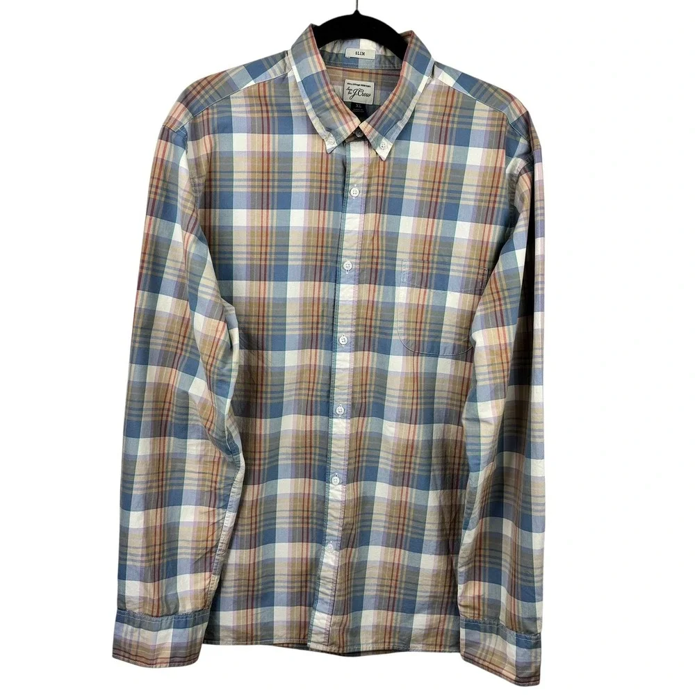 J Crew Shirt Men's XL Slim Fit Plaid Long Sleeve Button‎ Down 100% Cotton